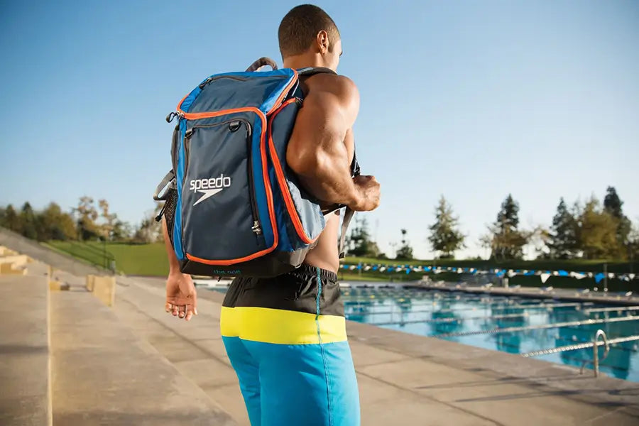 Speedo swim bag on a swimmer walking to swim practice