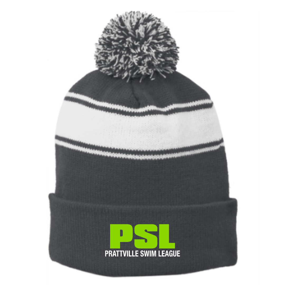 Striped Puff Ball Beanie (Embroidered) - Prattville