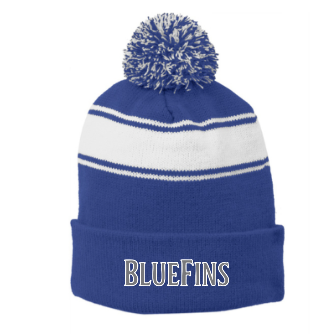 Striped Puff Ball Beanie (Embroidered) - Carrollton Bluefins