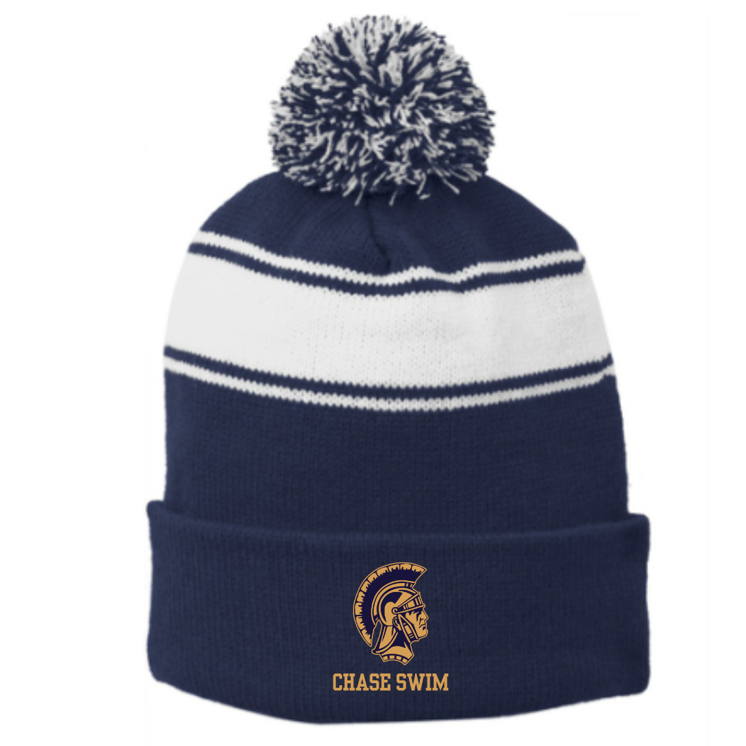 Striped Puff Ball Beanie (Embroidered) - Chase High School