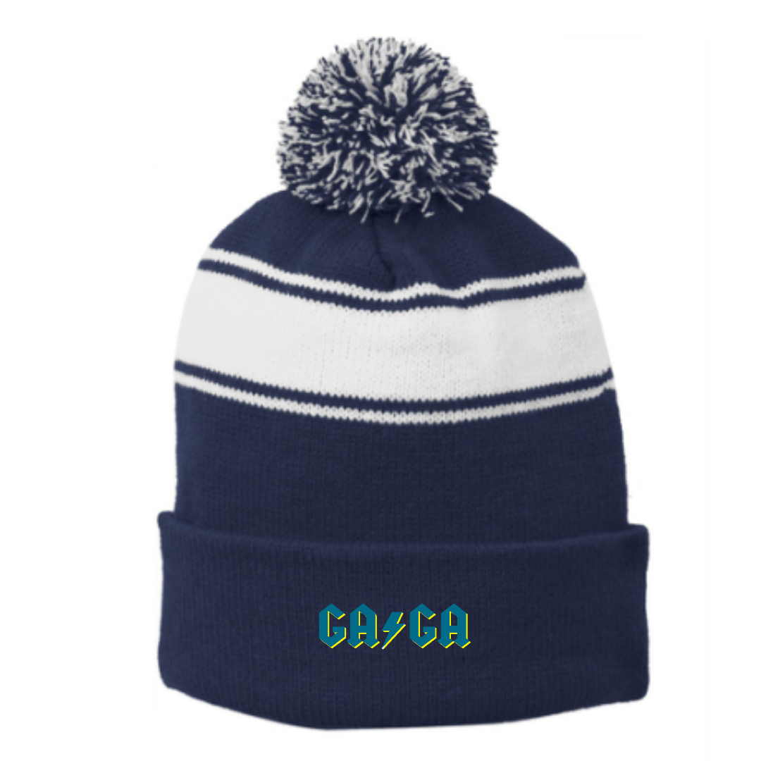 Striped Puff Ball Beanie (Embroidered) - GAGA