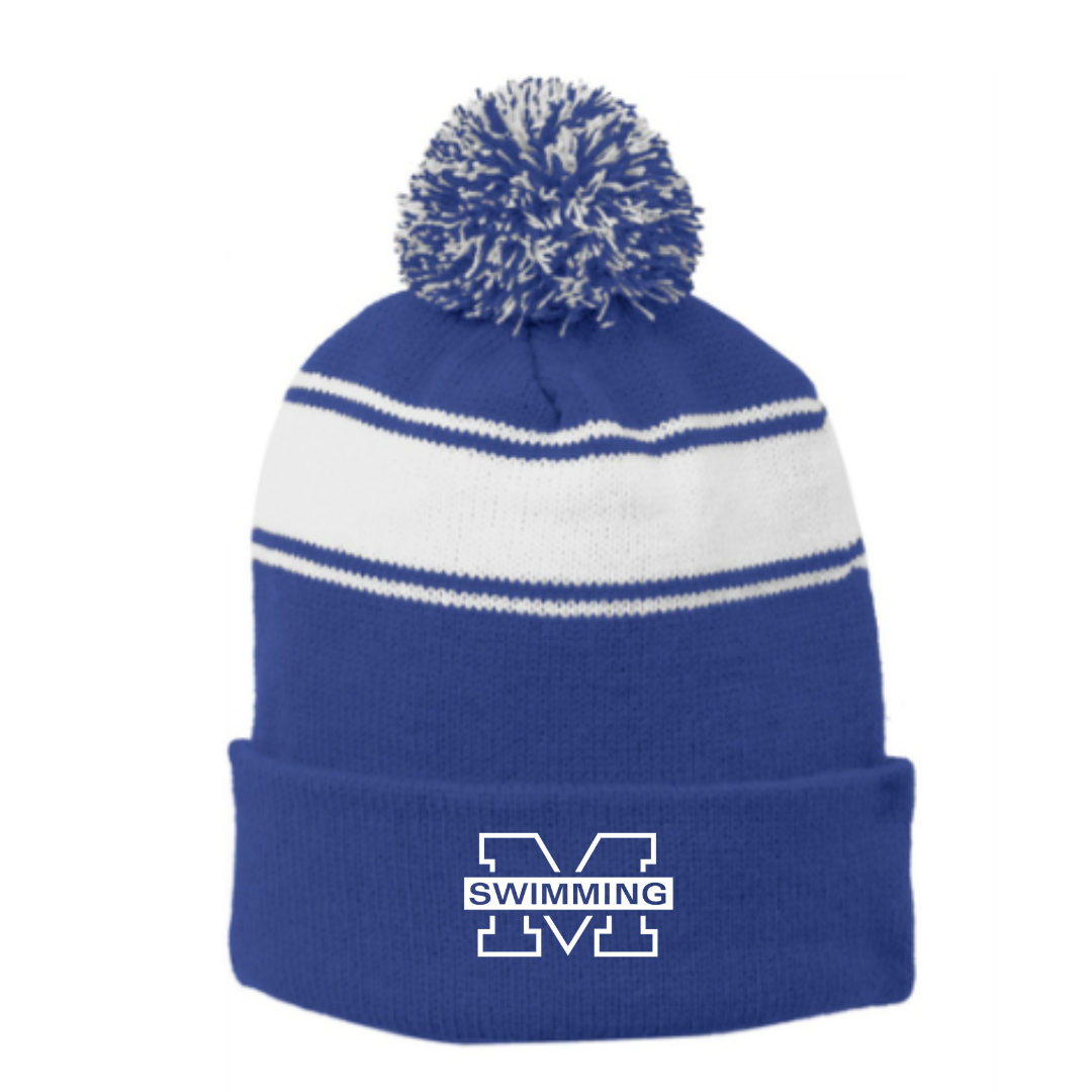 Striped Puff Ball Beanie (Embroidered) - Mooresville