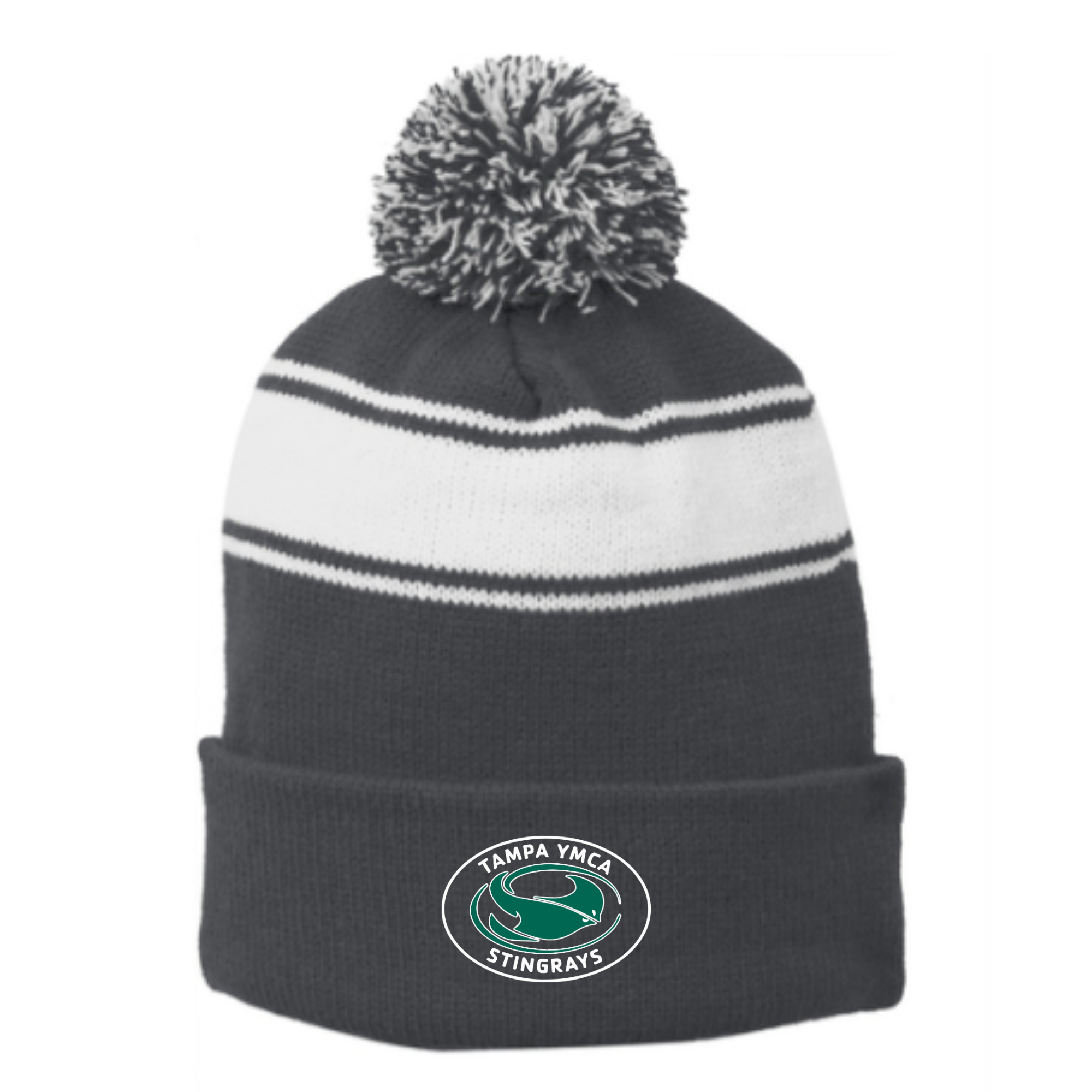 Striped Puff Ball Beanie (Embroidered) - Tampa Y