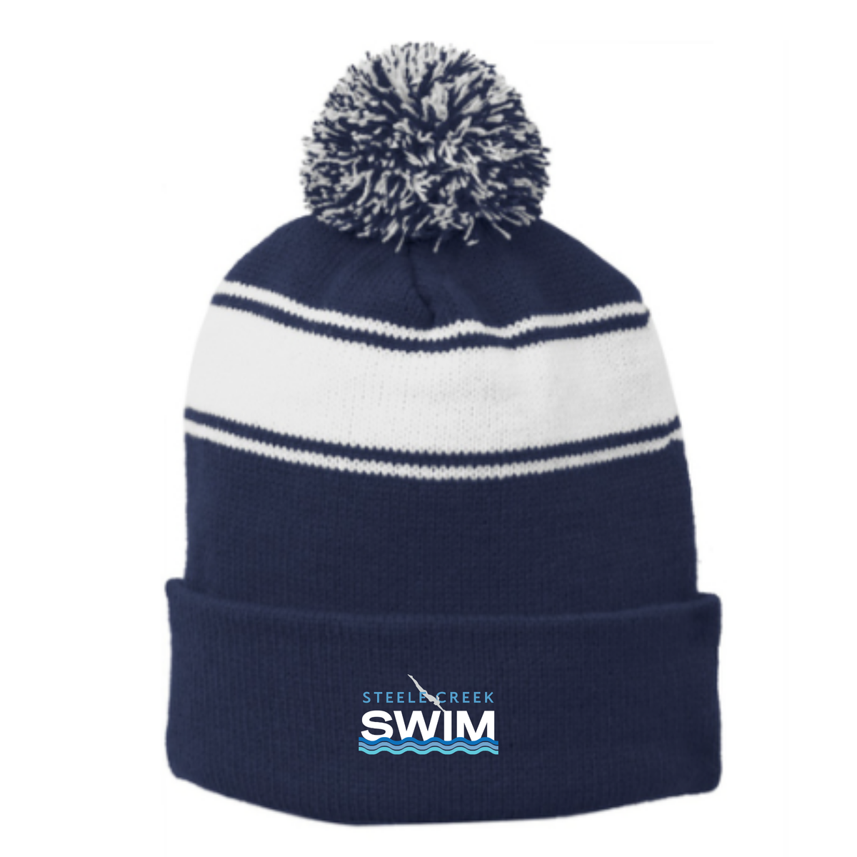Striped Puff Ball Beanie (Embroidered) - Steele Creek