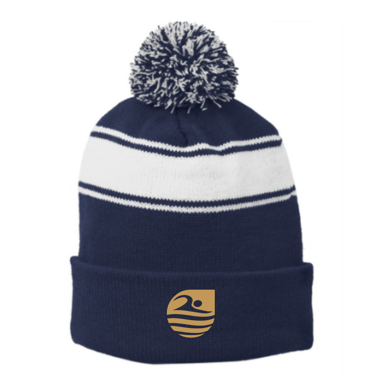 Striped Puff Ball Beanie (Embroidered) - SwimRight Academy