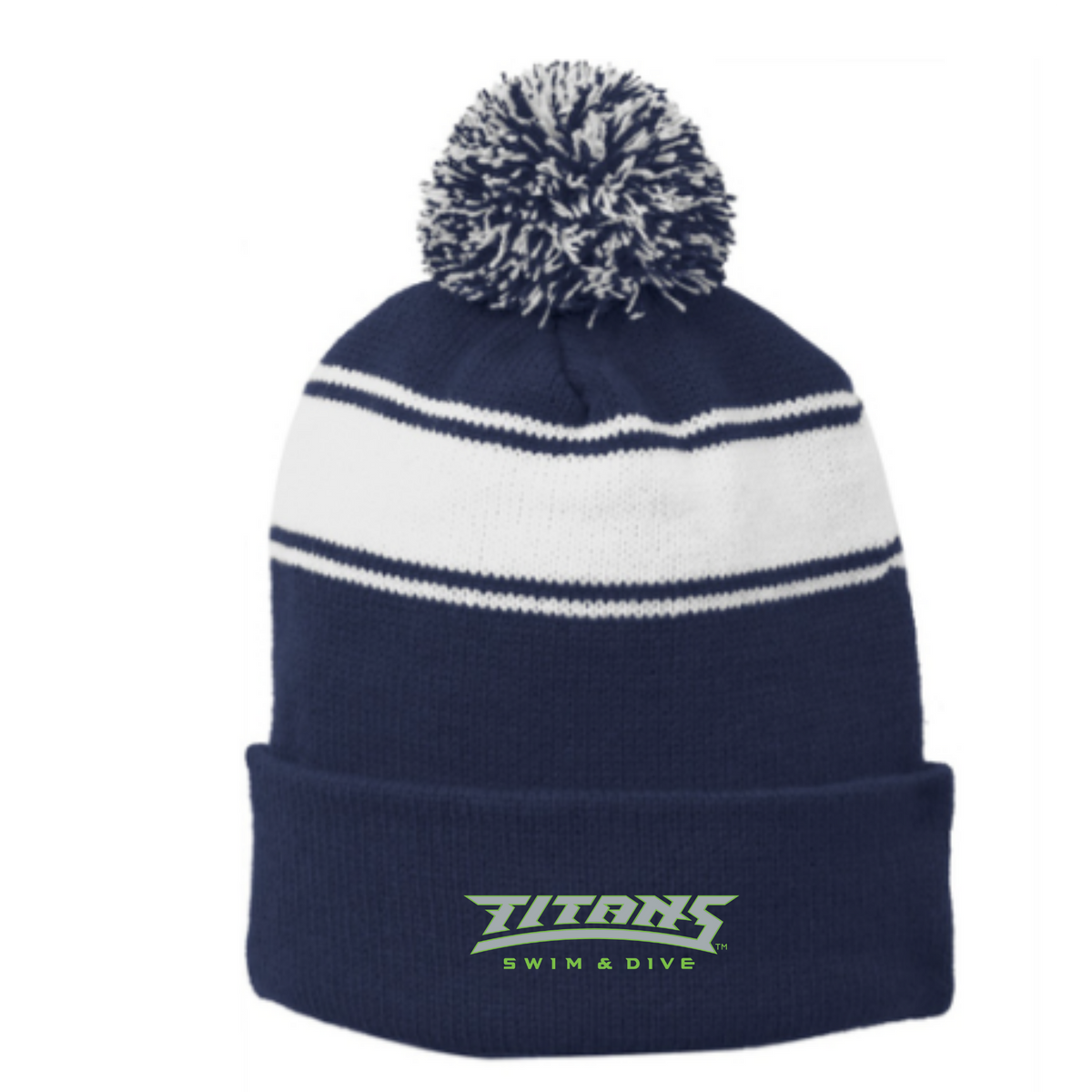 Striped Puff Ball Beanie (Embroidered) - Discovery High School