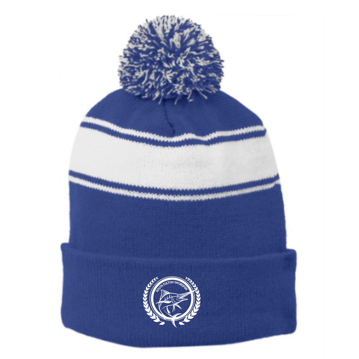 Striped Puff Ball Beanie (Embroidered) - South Fulton