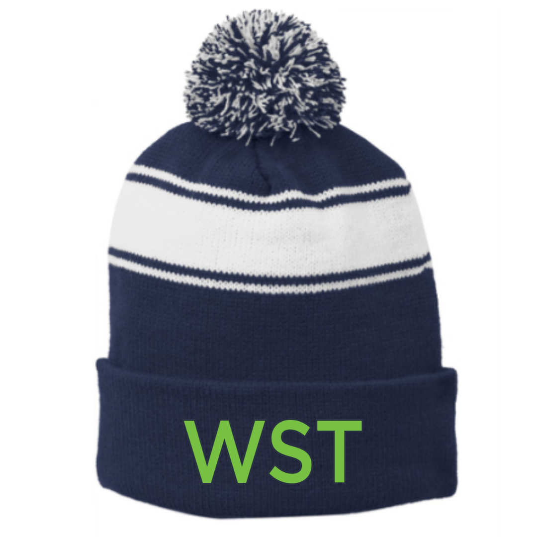 Striped Puff Ball Beanie (Embroidered) - Watauga