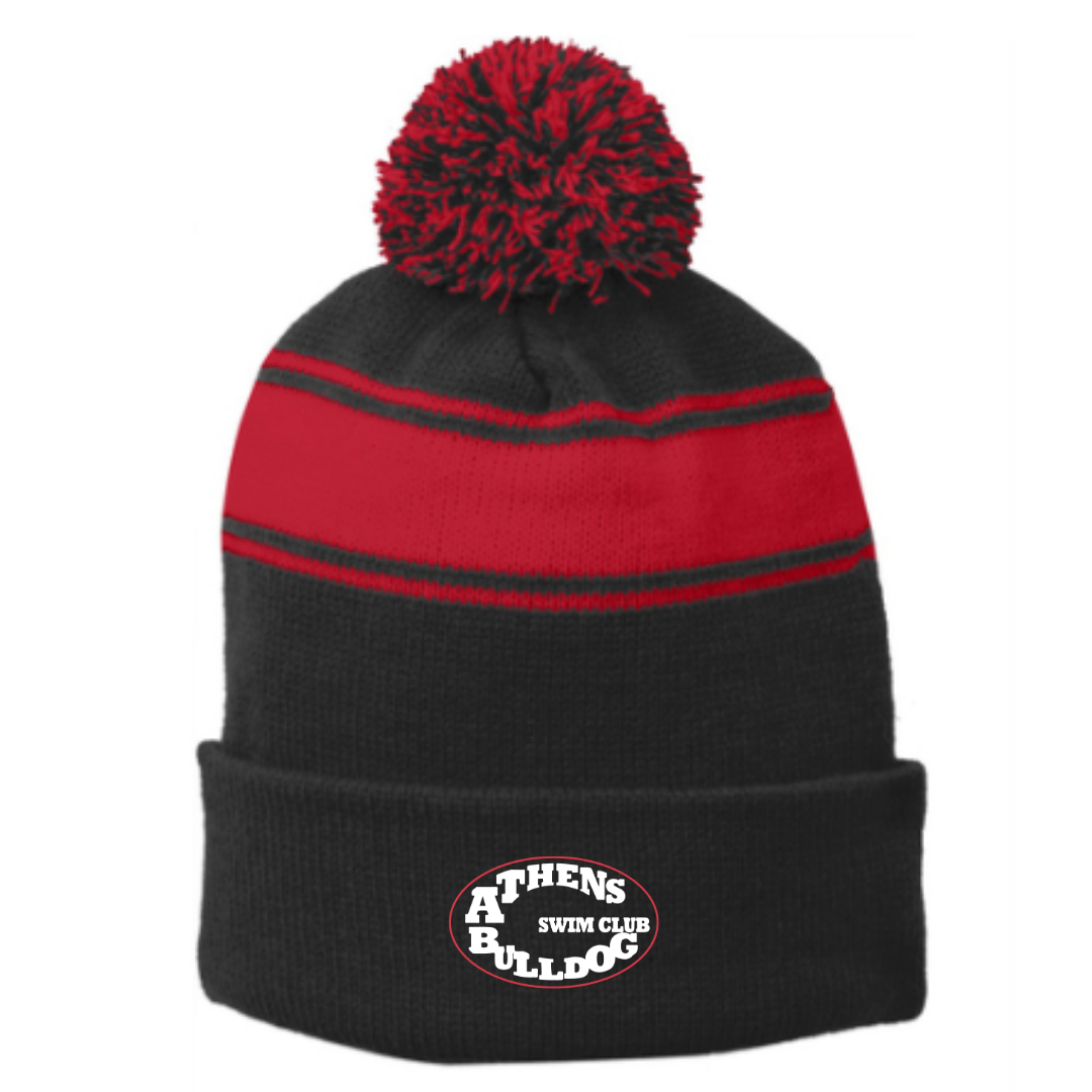 Striped Puff Ball Beanie (Embroidered) - ABSC