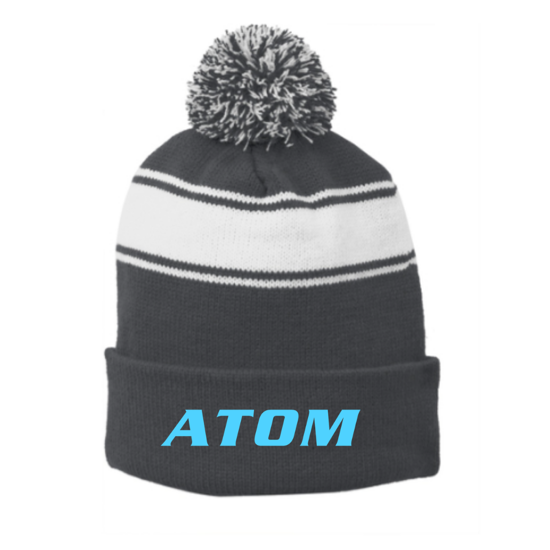 Striped Puff Ball Beanie (Embroidered) - ATOM