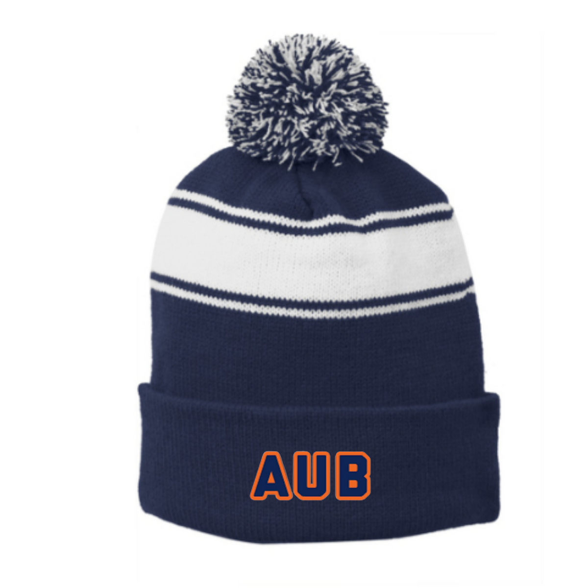 Striped Puff Ball Beanie (Embroidered) - Auburn Aquatics