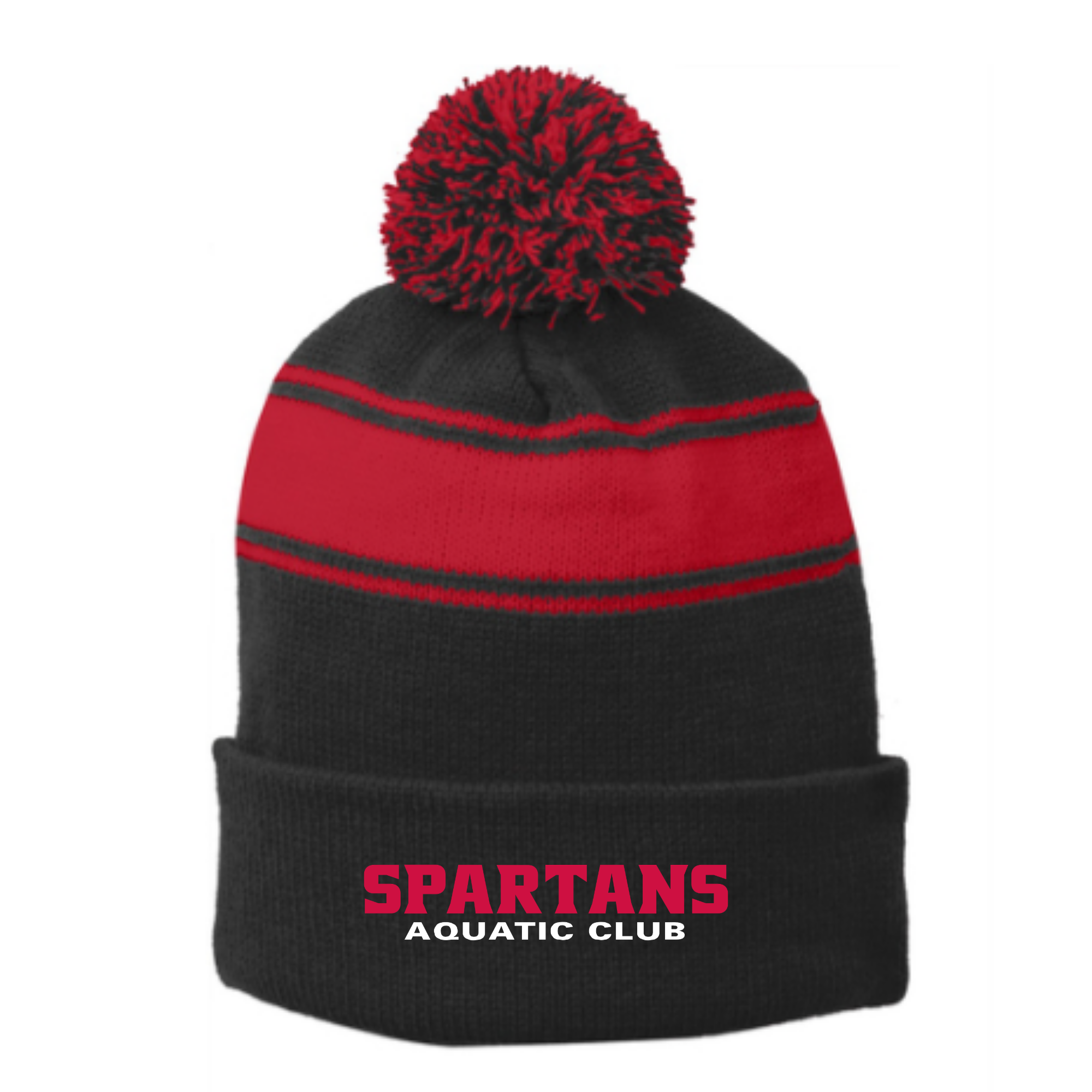Striped Puff Ball Beanie (Embroidered) - Spartans
