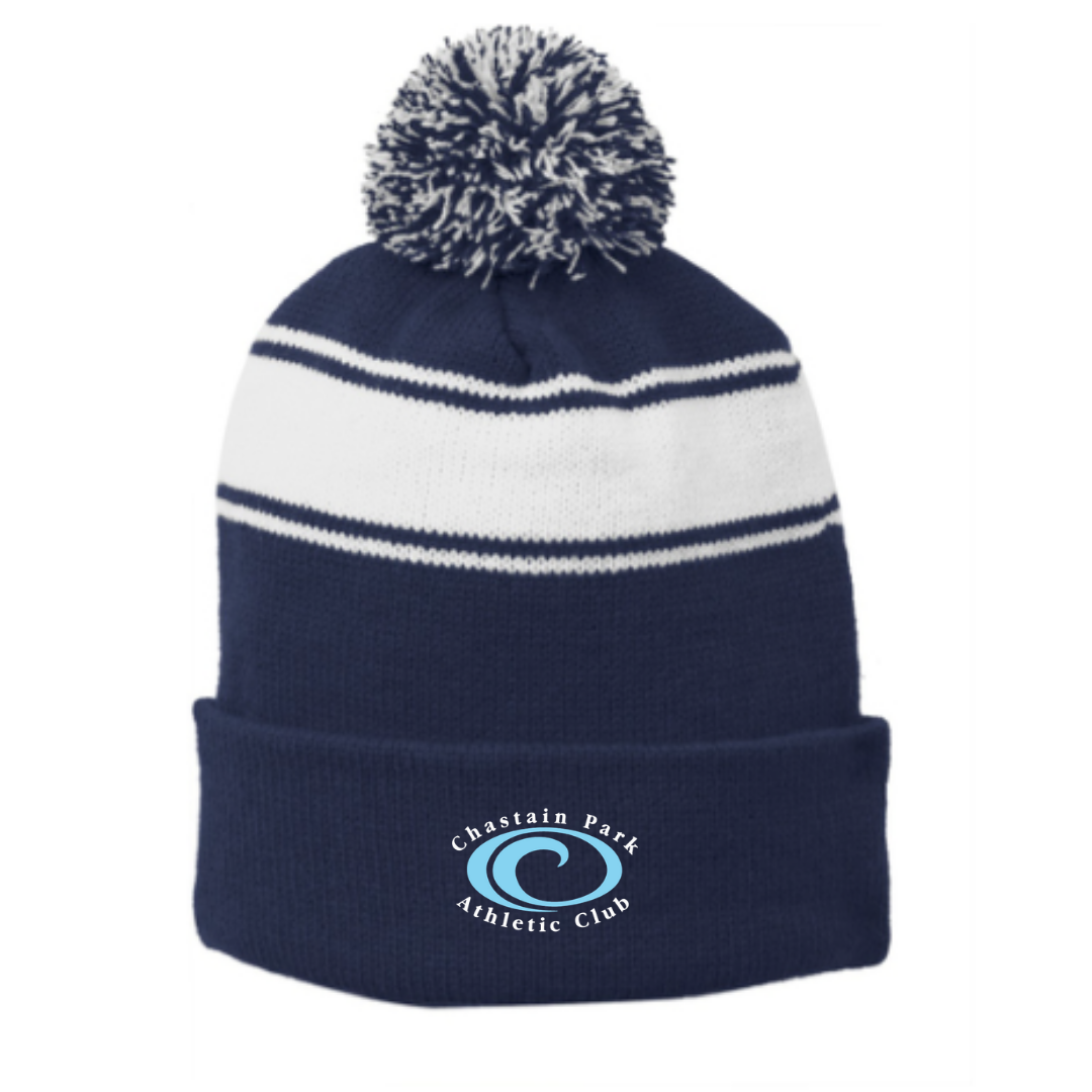 Striped Puff Ball Beanie (Embroidered) - CPAC