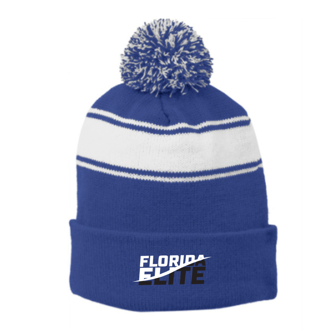 Striped Puff Ball Beanie (Embroidered) - Florida Elite