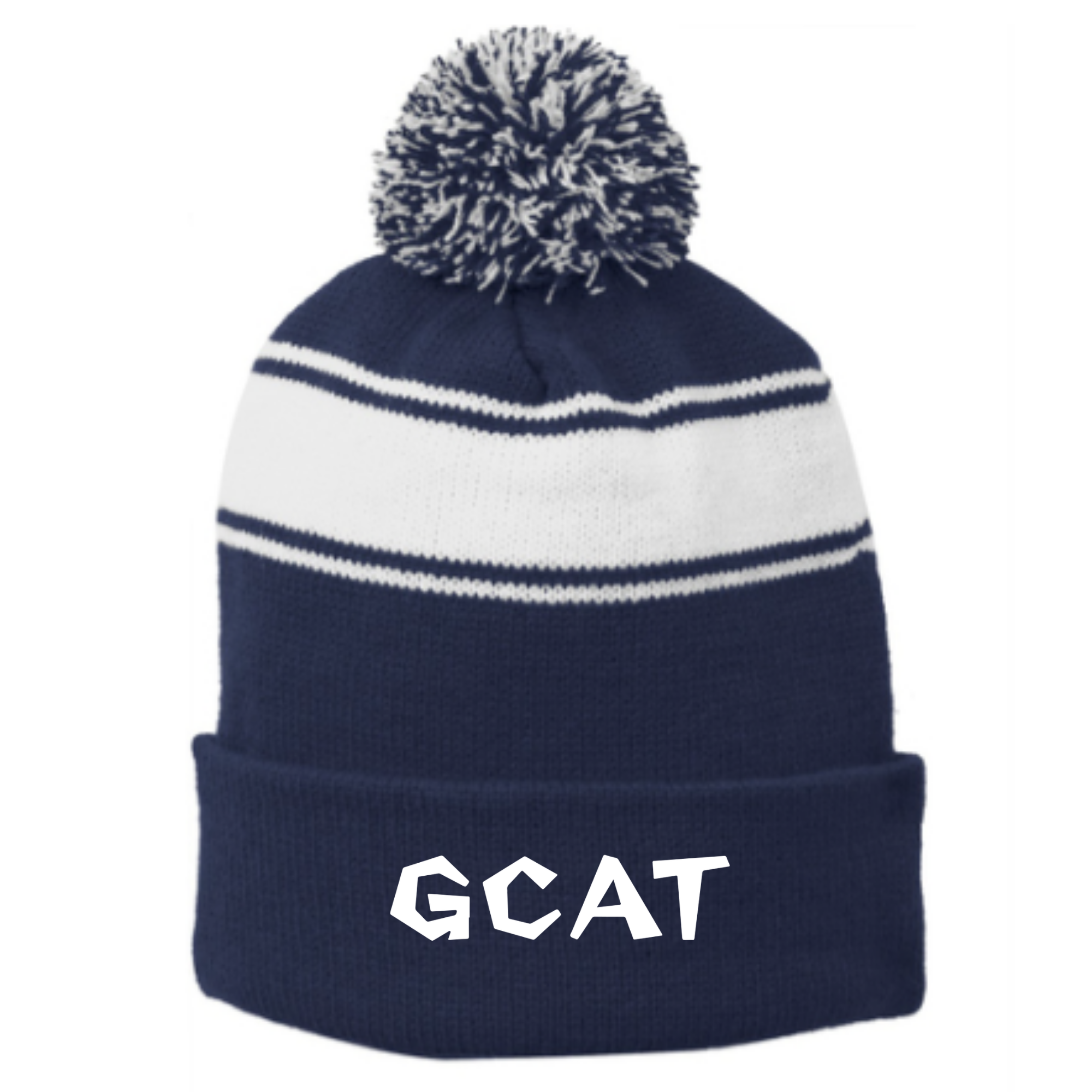Striped Puff Ball Beanie (Embroidered) - GCAT