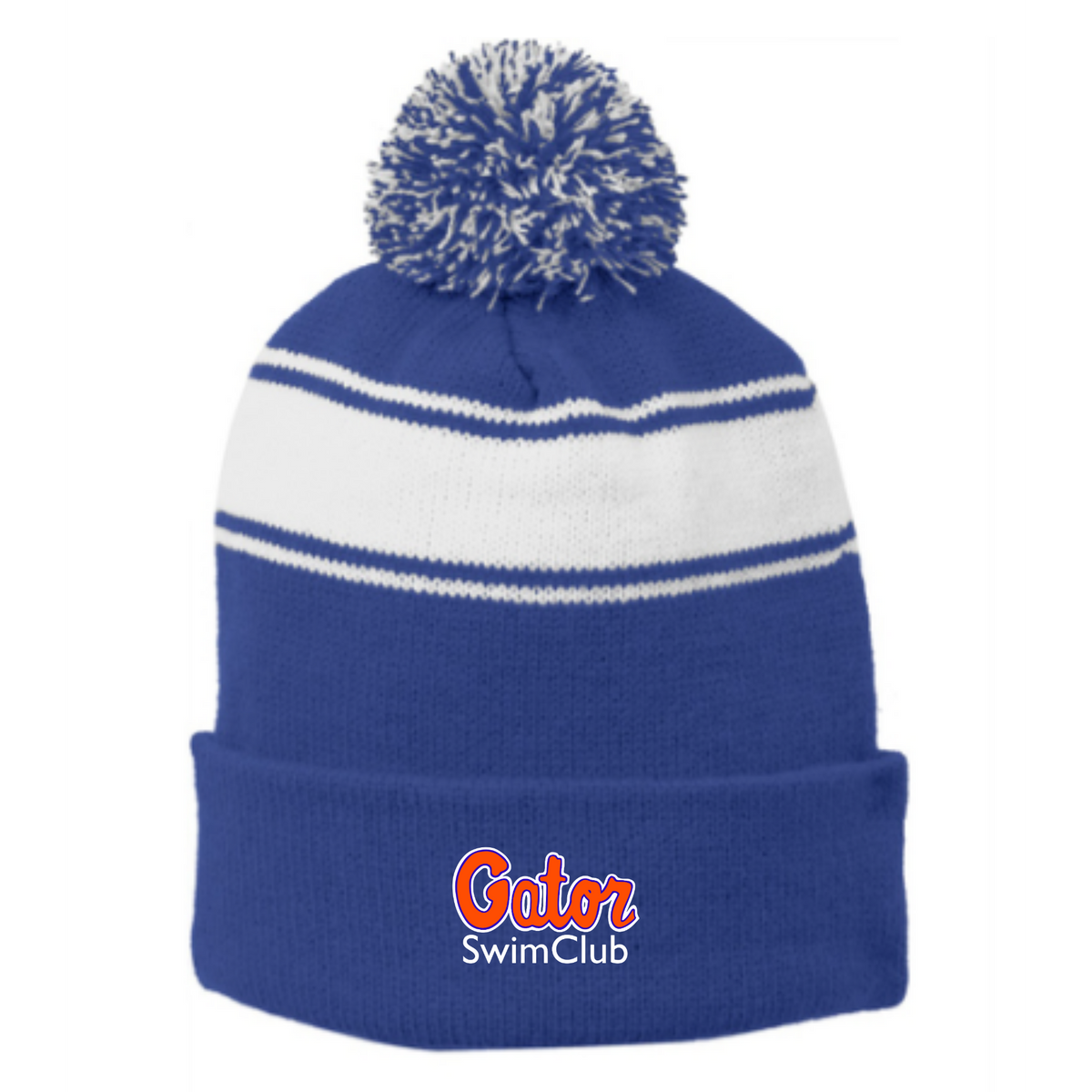 Striped Puff Ball Beanie (Embroidered) - Gator Swim Club