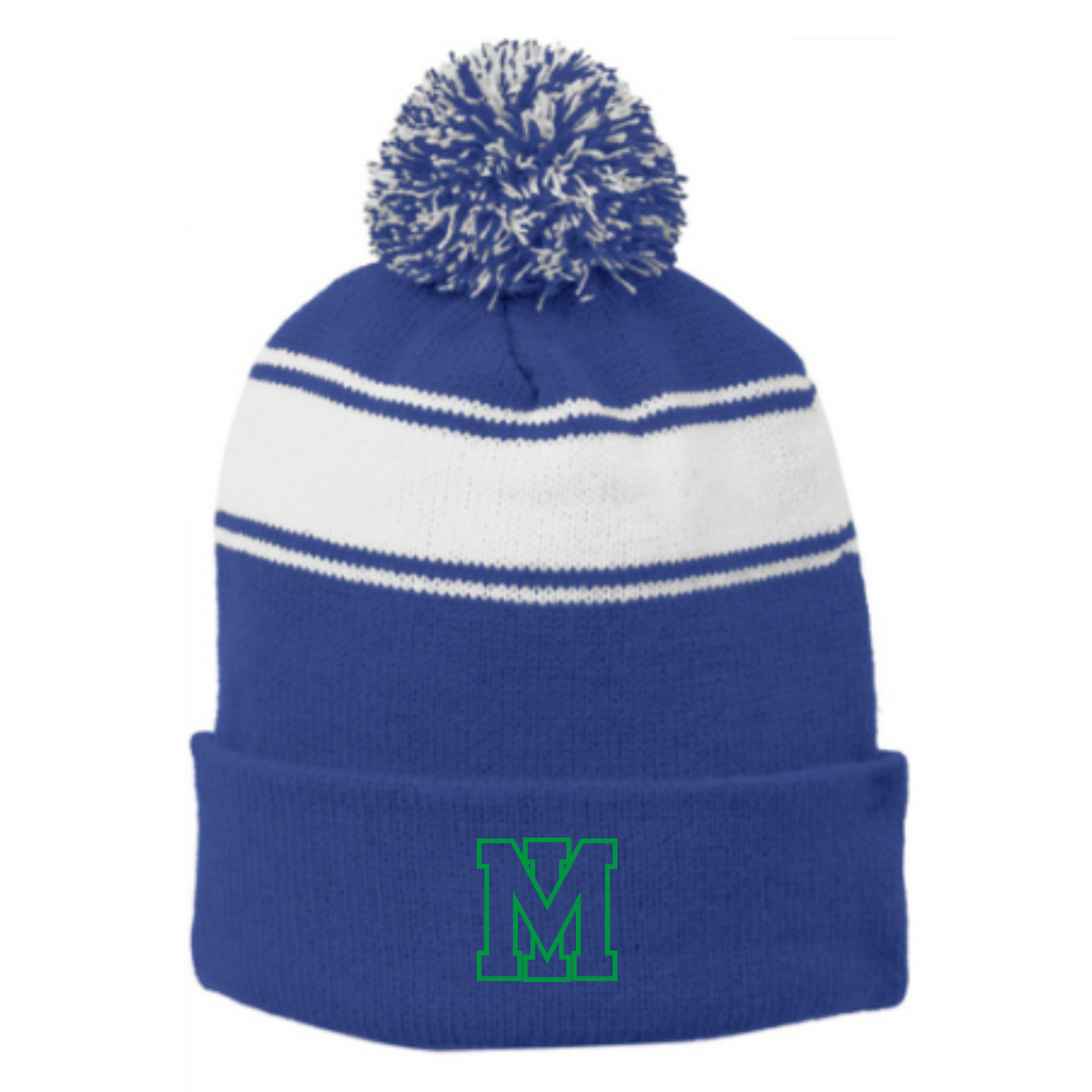 Striped Puff Ball Beanie (Embroidered) - Mountain Island Charter High School