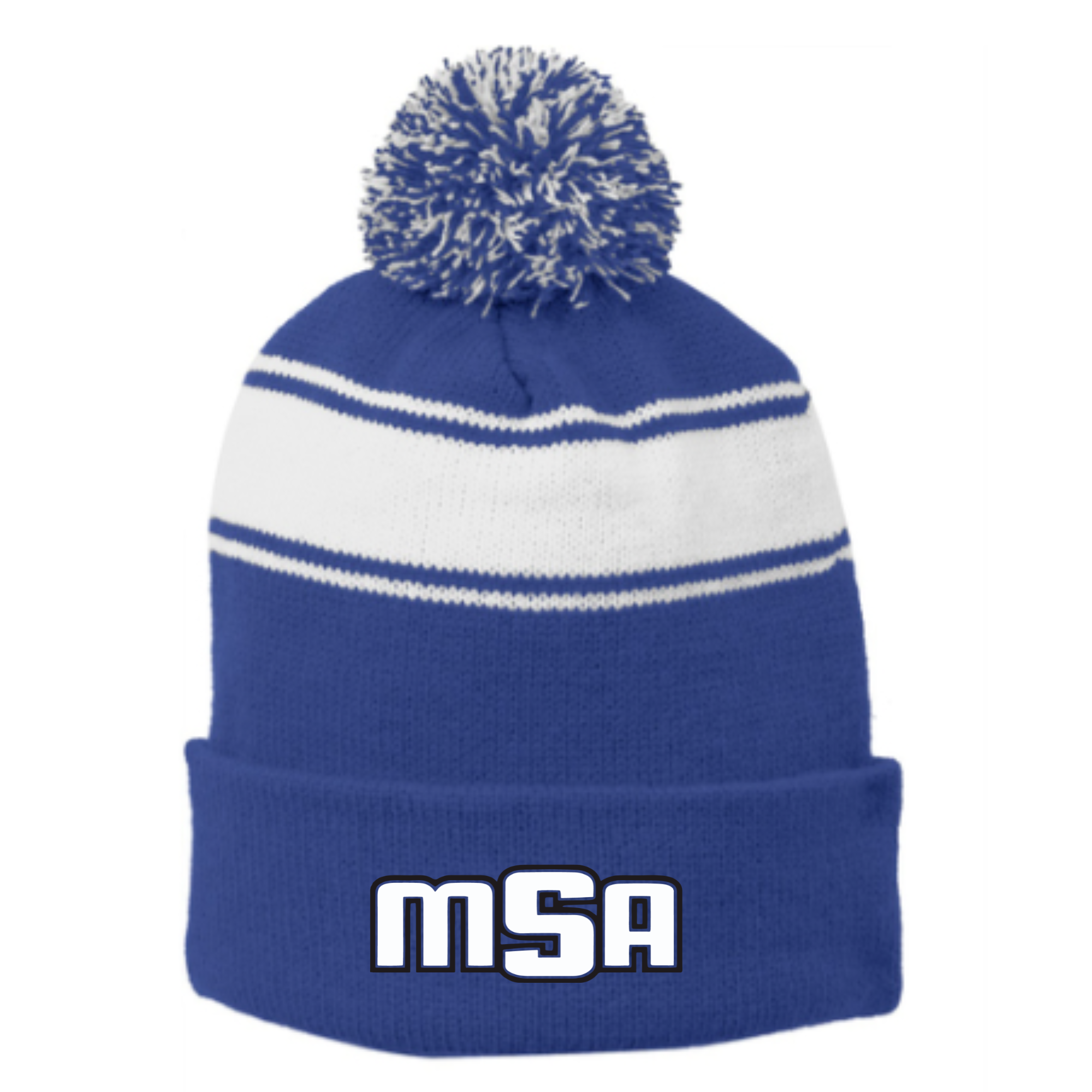 Striped Puff Ball Beanie (Embroidered) - MSA