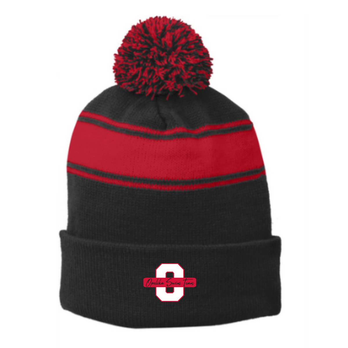 Striped Puff Ball Beanie (Embroidered) - Opelika