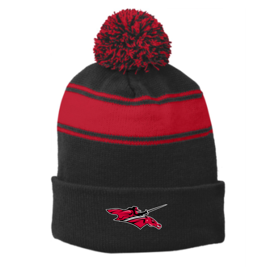 Striped Puff Ball Beanie (Embroidered) - South Rowan