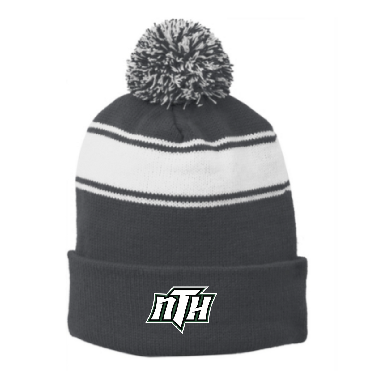 Striped Puff Ball Beanie (Embroidered) - North Hall HS