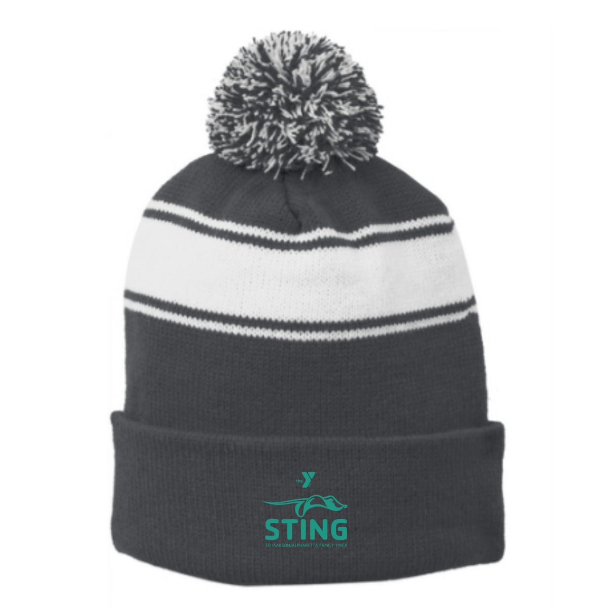 Striped Puff Ball Beanie (Embroidered) - Alpharetta Y