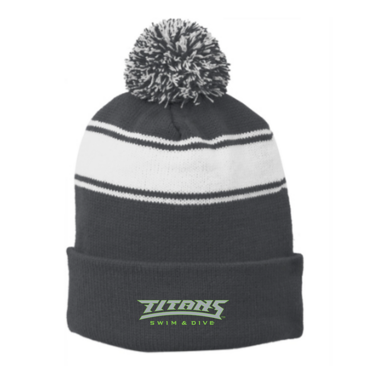 Striped Puff Ball Beanie (Embroidered) - Discovery High School