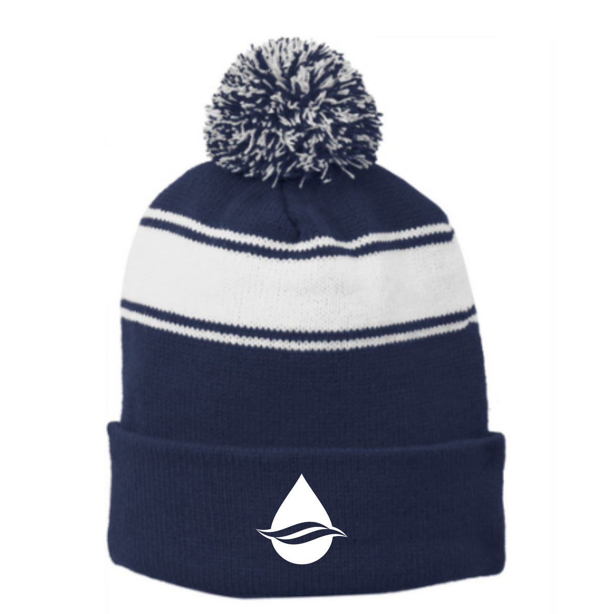 Striped Puff Ball Beanie (Embroidered) - LCAC