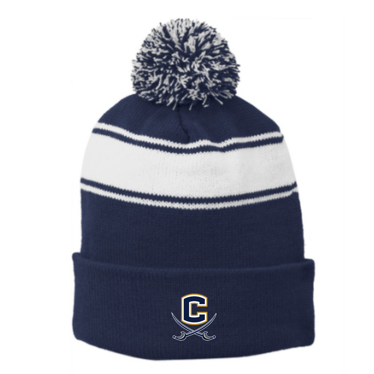 Striped Puff Ball Beanie (Embroidered) - Cuthbertson HS