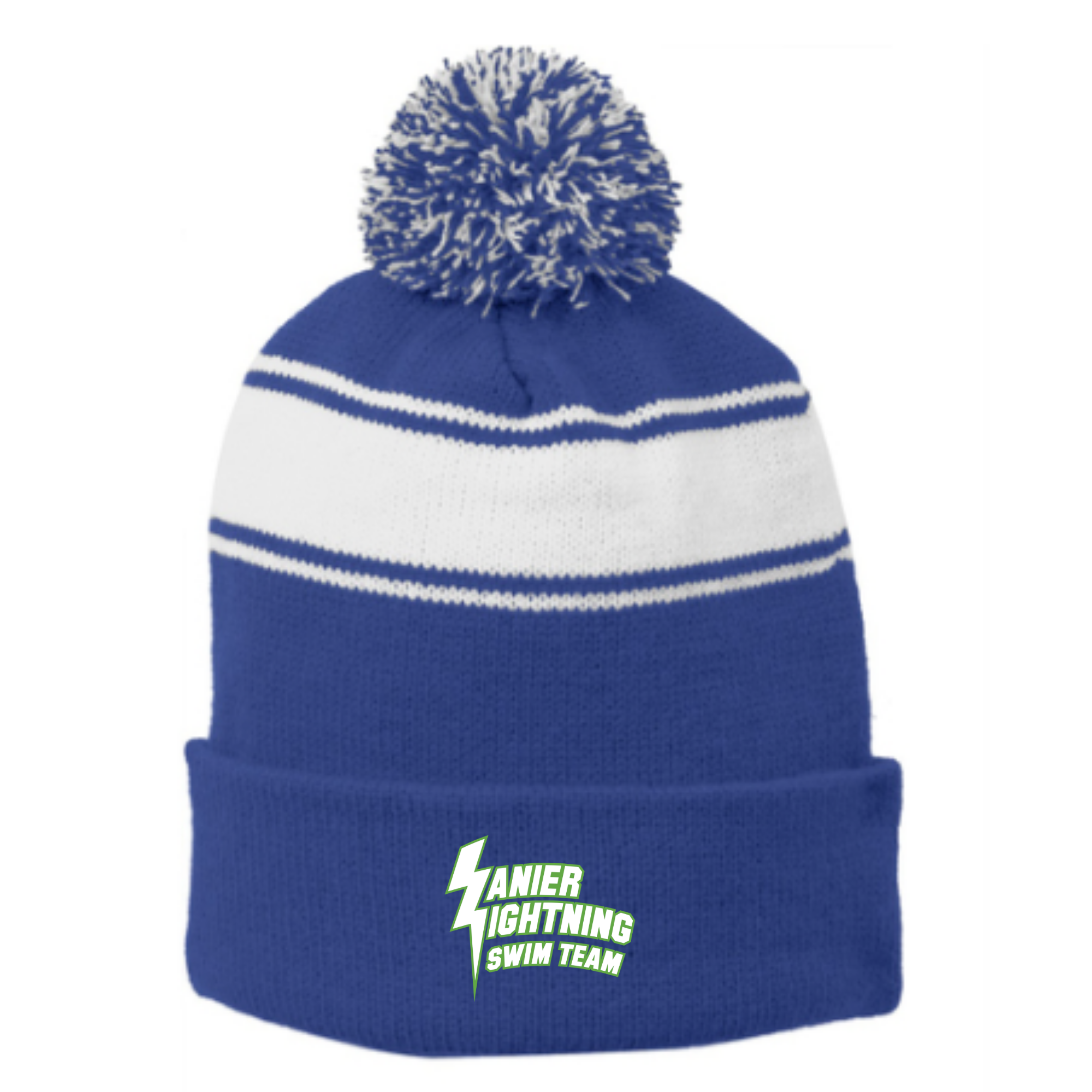 Striped Puff Ball Beanie (Embroidered) - Lanier Christian Academy