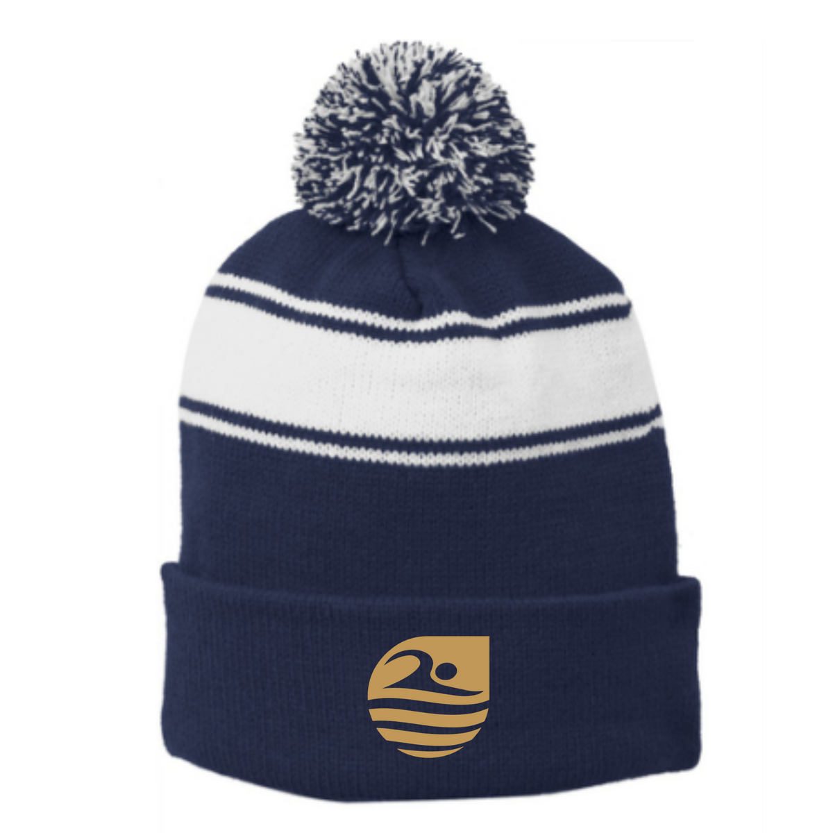 Striped Puff Ball Beanie (Embroidered) - SwimRight LA Pre Team