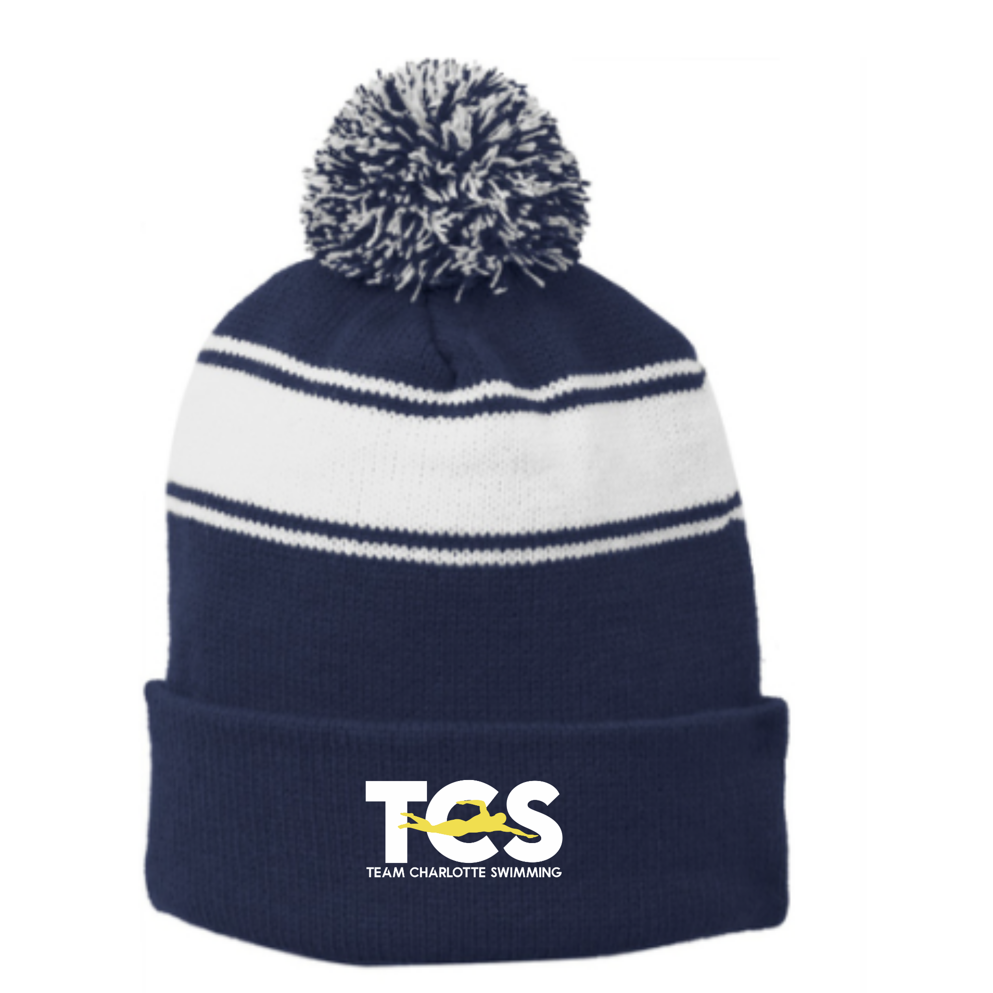 Striped Puff Ball Beanie (Embroidered) - Team Charlotte
