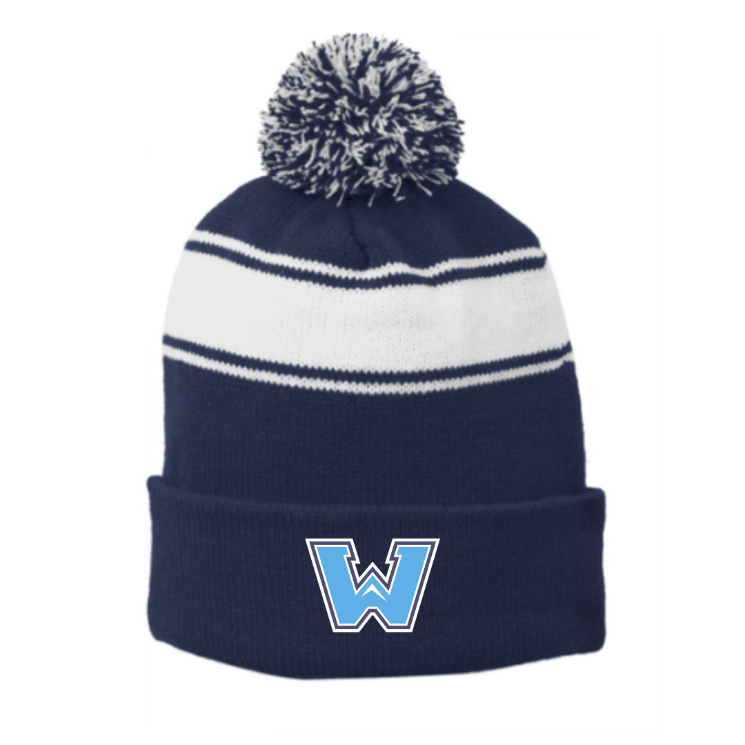 Striped Puff Ball Beanie (Embroidered) - Watauga High School