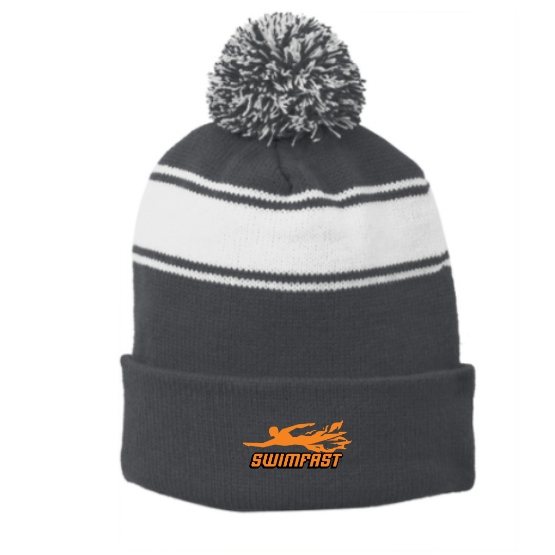 Striped Puff Ball Beanie (Embroidered) - SwimFast